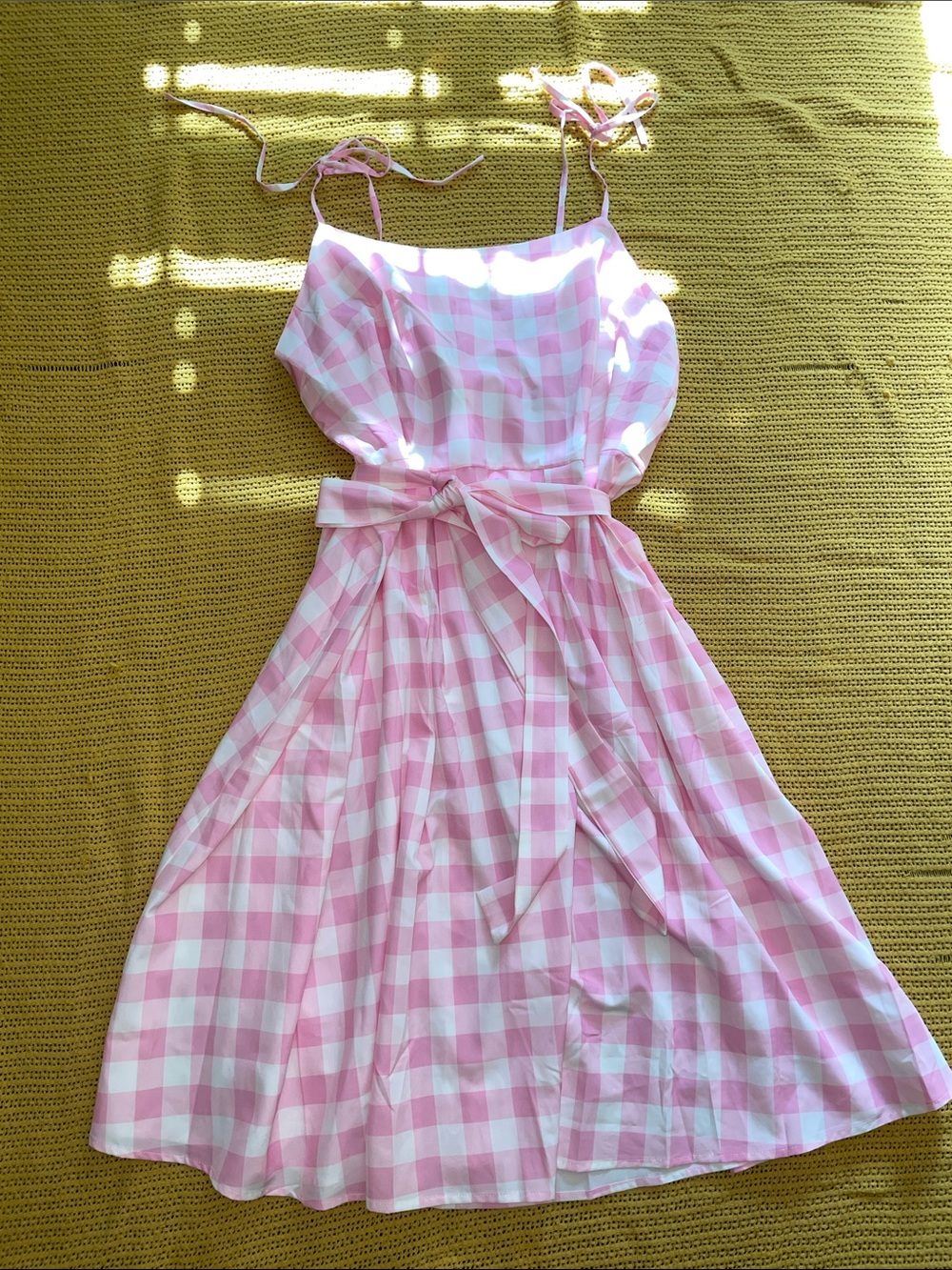 Pink Gingham Barbiecore Tie Shoulder Sundress Cottagecore With Belt Womens 2xl
